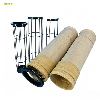 Heavy-duty dust filter bags for baghouse systems. PPS acid resistant, Aramid high heat & wear resistance, Fiberglass for extreme temperature flue gas.
